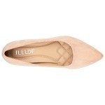 ILLUDE Classic Pointed Toe Pumps – Comfortable Low Stiletto Heel Pump Shoes – Cherry (7, Nude Suede)
