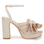 VETASTE Women's Pleated Bow Knot Platform Heeled Sandals Open Toe Chunky Block Heel Ankle Buckle Strap Bridal Wedding Dress Shoes