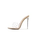 Cape Robbin Brisa Stiletto High Heels for Women - Rhinestone Clear Heels for Women - Slip On Womens Sandals with Transparent Stiletto Heels - Women's Dress Shoes with Sexy Open Toe - Nude Size 8.5