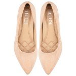 ILLUDE Classic Pointed Toe Pumps – Comfortable Low Stiletto Heel Pump Shoes – Cherry (7, Nude Suede)