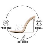 Cape Robbin Brisa Stiletto High Heels for Women - Rhinestone Clear Heels for Women - Slip On Womens Sandals with Transparent Stiletto Heels - Women's Dress Shoes with Sexy Open Toe - Nude Size 8.5