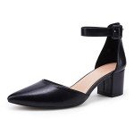 FISACE Womens Low Mid Square Heel Ankle Strap Sandal Office Ladies Pointed Toe Pumps Shoes
