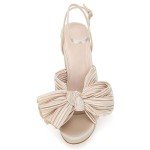 VETASTE Women's Pleated Bow Knot Platform Heeled Sandals Open Toe Chunky Block Heel Ankle Buckle Strap Bridal Wedding Dress Shoes