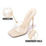 Cape Robbin Brisa Stiletto High Heels for Women - Rhinestone Clear Heels for Women - Slip On Womens Sandals with Transparent Stiletto Heels - Women's Dress Shoes with Sexy Open Toe - Nude Size 8.5