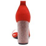 Shoe Land SL-ROSEMMINA Women’s Rhinestone Open Toe Lace Up Chunky High Heel Sandals Clear Fashion Dress Pumps Wedding Bride Shoes 2020ClearRed 7.0