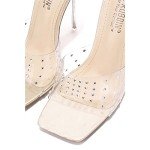Cape Robbin Brisa Stiletto High Heels for Women - Rhinestone Clear Heels for Women - Slip On Womens Sandals with Transparent Stiletto Heels - Women's Dress Shoes with Sexy Open Toe - Nude Size 8.5