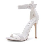 Herstyle Charming Women’s Heeled Dress Sandals Open Toe Ankle Strap High Stiletto Wedding Party Pump Shoes White 5.0