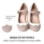 J. Adams Kym Mary Jane Shoes Women Oxford Pumps - Cute Low Kitten High Heels - Retro Vintage Shoes for Women 1950s Mary Janes Round Toe Shoe with Ankle Strap - Women Dress Shoes Rose Gold Glitter