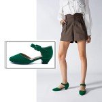 Women's Low Block Chunky Heels Dress Shoes Ankle Strap Closed Toe 1.5 inch Heels D'Orsay Work Pumps Black Matte 42 US 9