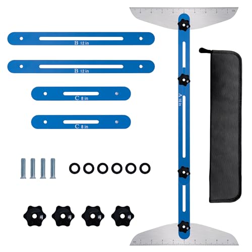 tonchean Stair Treads Gauge Template Tool Solid Metal Tread jig Shelf Scribe Layout Tool for Accurately Measuring Angle and Length of Stairs, Risers, Shelves, and Drywall