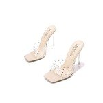 Cape Robbin Brisa Stiletto High Heels for Women - Rhinestone Clear Heels for Women - Slip On Womens Sandals with Transparent Stiletto Heels - Women's Dress Shoes with Sexy Open Toe - Nude Size 8.5