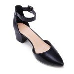 FISACE Womens Low Mid Square Heel Ankle Strap Sandal Office Ladies Pointed Toe Pumps Shoes