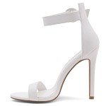 Herstyle Charming Women’s Heeled Dress Sandals Open Toe Ankle Strap High Stiletto Wedding Party Pump Shoes White 5.0