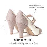 J. Adams Kym Mary Jane Shoes Women Oxford Pumps - Cute Low Kitten High Heels - Retro Vintage Shoes for Women 1950s Mary Janes Round Toe Shoe with Ankle Strap - Women Dress Shoes Rose Gold Glitter