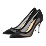 YDN Women's Chic Pointed Closed Toe Mid Heel Pumps Candy Cane Slip On Stilettos Slide Dress Shoes for Party Size 8.5 Grenadine