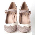 J. Adams Kym Mary Jane Shoes Women Oxford Pumps - Cute Low Kitten High Heels - Retro Vintage Shoes for Women 1950s Mary Janes Round Toe Shoe with Ankle Strap - Women Dress Shoes Rose Gold Glitter