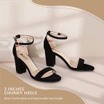 IDIFU Black Heels for Women Cookie-MI Block Heels 3 Inch Sandals Chunky Open Toe Heel Wedding Homecoming Dress Shoes for Women Brides Ladies(Black Nubuck, 6.5 B(M) US)
