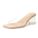vivianly Womens Clear Heels Sandals Transparent Chunky Heels Backless Open Toe Slip on Mules Heeled Slipper Dress Shoes size 8.5