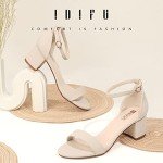 IDIFU Women's Cookie-LO Low Block Heels Chunky Sandals Ankle Strap Wedding Dress Pump Shoes(Nude Nubuck, 7.5)