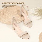 IDIFU Women's Cookie-LO Low Block Heels Chunky Sandals Ankle Strap Wedding Dress Pump Shoes(Nude Nubuck, 7.5)