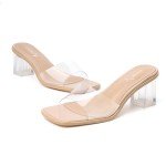 vivianly Womens Clear Heels Sandals Transparent Chunky Heels Backless Open Toe Slip on Mules Heeled Slipper Dress Shoes size 8.5