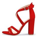 IDIFU Women's Chunky Heel Sandal Strappy Open Toe Ankle Strap Dress Shoes for Women Bridesmaid Ladies in Wedding Evening Homecoming Prom (Red Suede, 10 M US)
