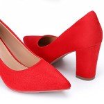 Heel The World Women's Pumps High Chunky Block Closed Toe Heels,Slip On Pointed Toe Work Dress Office Wedding Party Red Pumps Shoes,Size 5