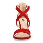 IDIFU Women's Chunky Heel Sandal Strappy Open Toe Ankle Strap Dress Shoes for Women Bridesmaid Ladies in Wedding Evening Homecoming Prom (Red Suede, 10 M US)