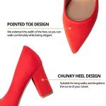 Heel The World Women's Pumps High Chunky Block Closed Toe Heels,Slip On Pointed Toe Work Dress Office Wedding Party Red Pumps Shoes,Size 5