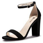 IDIFU Women's Black Chunky High Block Pump Heel Sandals Open Toe Ankle Strap Wedding Bride Bridesmaid Prom Dress Shoes