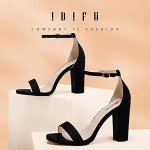 IDIFU Women's Black Chunky High Block Pump Heel Sandals Open Toe Ankle Strap Wedding Bride Bridesmaid Prom Dress Shoes