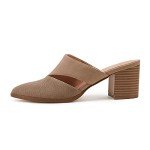 Syktkmx Womens Cutout Backless Chunky Stacked Mules Slip On Closed Toe Scale Heeled Sandal Shoes Khaki