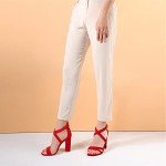 IDIFU Women's Chunky Heel Sandal Strappy Open Toe Ankle Strap Dress Shoes for Women Bridesmaid Ladies in Wedding Evening Homecoming Prom (Red Suede, 10 M US)