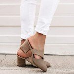 Syktkmx Womens Cutout Backless Chunky Stacked Mules Slip On Closed Toe Scale Heeled Sandal Shoes Khaki