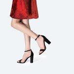 IDIFU Women's Black Chunky High Block Pump Heel Sandals Open Toe Ankle Strap Wedding Bride Bridesmaid Prom Dress Shoes