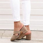 Syktkmx Womens Cutout Backless Chunky Stacked Mules Slip On Closed Toe Scale Heeled Sandal Shoes Khaki