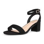 DREAM PAIRS Womens Open Toe Ankle Strap Low Block Chunky Heels Sandal Party Dress Pumps Shoes, Black/Suede - 9.5 (Carnival)