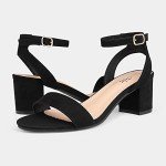 DREAM PAIRS Womens Open Toe Ankle Strap Low Block Chunky Heels Sandal Party Dress Pumps Shoes, Black/Suede - 9.5 (Carnival)