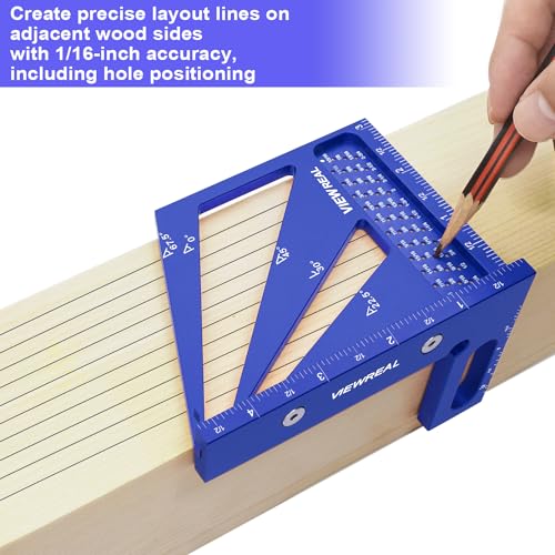 3D Multi Angle Measuring Ruler Aluminum Alloy Woodworking Square,Versatile Square Tool with Preset Angles from 22.5° to 90° Ideal Layout Tool for Carpentry, Engineering & DIY Projects