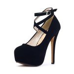 OCHENTA Women's Ankle Strap Platform Pumps Strappy High Heels Sexy Stiletto Shoes Dress Party Velvet Black 37 - US 6.5