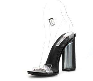 Cape Robbin Maria-2 Clear Chunky Block High Heels for Women, Transparent Strappy Open Toe Shoes Heels for Women - Black Size 6.5