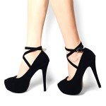 OCHENTA Women's Ankle Strap Platform Pumps Strappy High Heels Sexy Stiletto Shoes Dress Party Velvet Black 37 - US 6.5