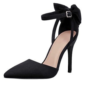 Fashare Womens High Heels Bow Tie Stiletto Ankle Strap Wedding Dress Pumps Shoes B-Black