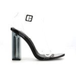 Cape Robbin Maria-2 Clear Chunky Block High Heels for Women, Transparent Strappy Open Toe Shoes Heels for Women - Black Size 7