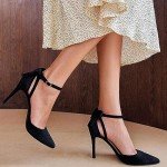 Fashare Womens High Heels Bow Tie Stiletto Ankle Strap Wedding Dress Pumps Shoes B-Black