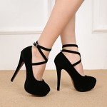 OCHENTA Women's Ankle Strap Platform Pumps Strappy High Heels Sexy Stiletto Shoes Dress Party Velvet Black 37 - US 6.5