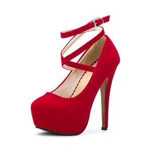 OCHENTA Women's Ankle Strap Platform Pumps Strappy High Heels Sexy Stiletto Shoes Dress Party Velvet Red 37 - US 6.5