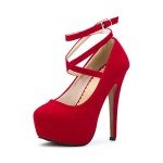 OCHENTA Women's Ankle Strap Platform Pumps Strappy High Heels Sexy Stiletto Shoes Dress Party Velvet Red 37 - US 6.5