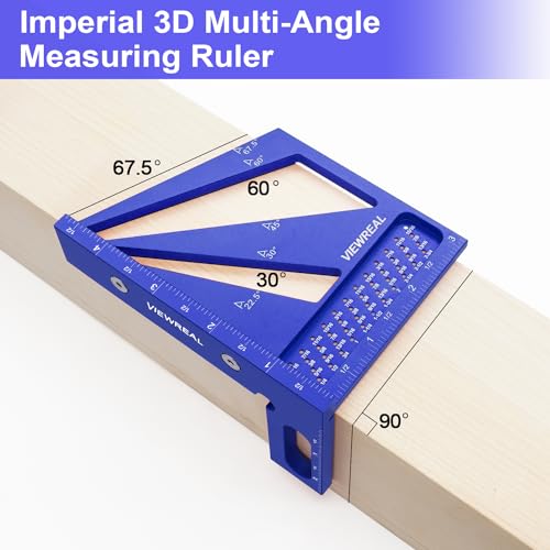 3D Multi Angle Measuring Ruler Aluminum Alloy Woodworking Square,Versatile Square Tool with Preset Angles from 22.5° to 90° Ideal Layout Tool for Carpentry, Engineering & DIY Projects