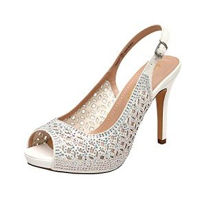 DREAM PAIRS Women's Invest High Heels Platform Sexy Dress Rhinestones Peep Toe Pumps Shoes, White Glitter, Size 9.5